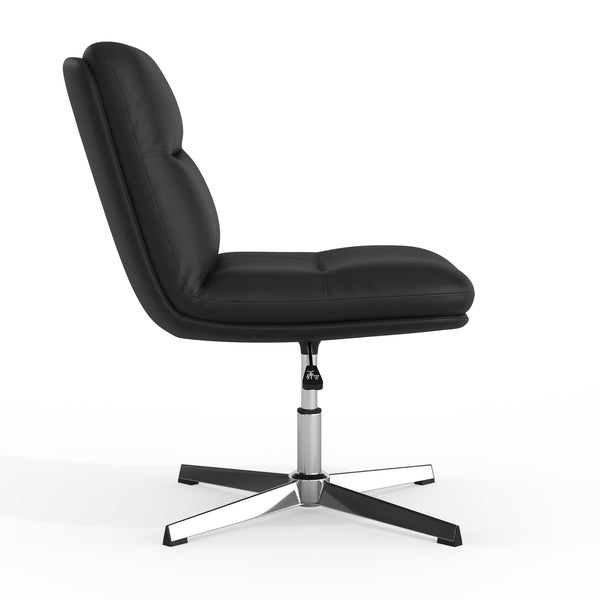 Black LeatherSoft/Chrome Frame |#| Commercial Mid-Back Padded LeatherSoft Swivel Office Chair in Black/Chrome