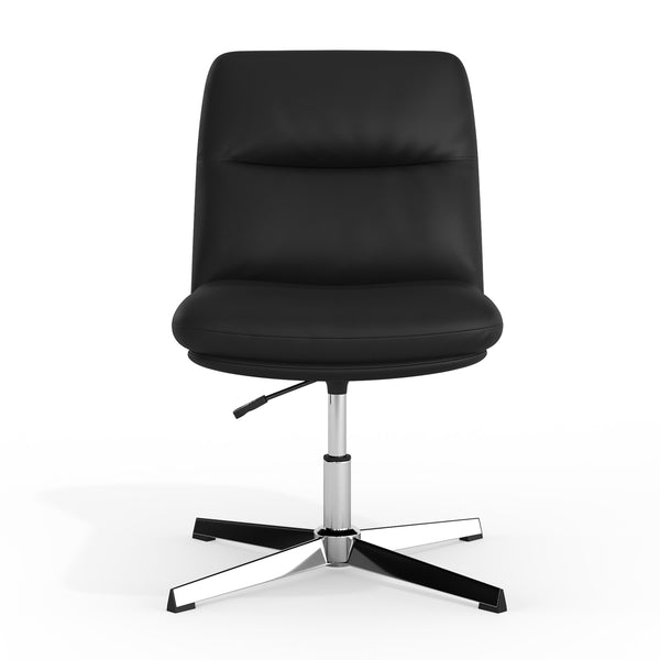 Black LeatherSoft/Chrome Frame |#| Commercial Mid-Back Padded LeatherSoft Swivel Office Chair in Black/Chrome
