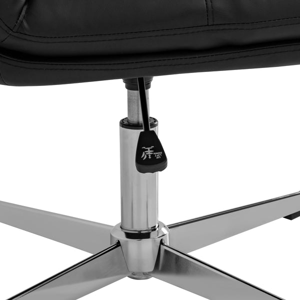 Black LeatherSoft/Chrome Frame |#| Commercial Mid-Back Padded LeatherSoft Swivel Office Chair in Black/Chrome