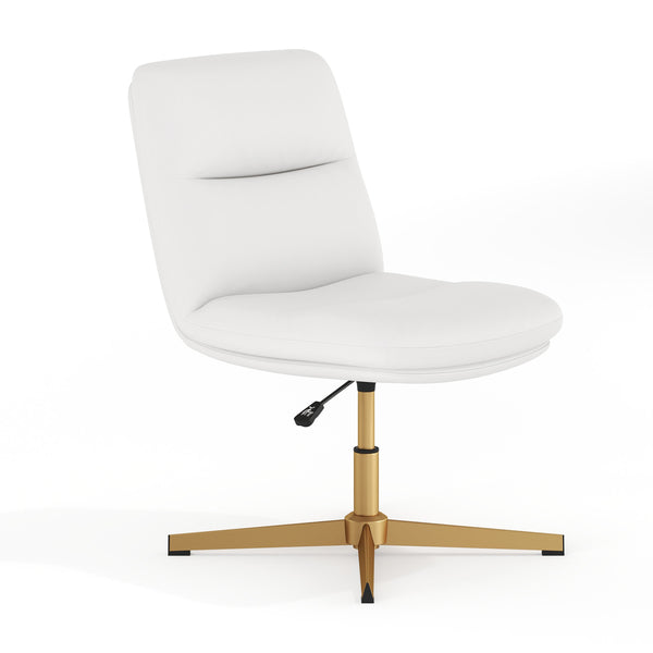 White LeatherSoft/Gold Frame |#| Commercial Mid-Back Padded LeatherSoft Swivel Office Chair in White/Gold