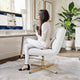 White LeatherSoft/Gold Frame |#| Commercial Mid-Back Padded LeatherSoft Swivel Office Chair in White/Gold