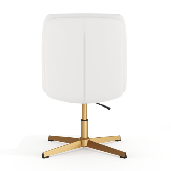 White LeatherSoft/Gold Frame |#| Commercial Mid-Back Padded LeatherSoft Swivel Office Chair in White/Gold