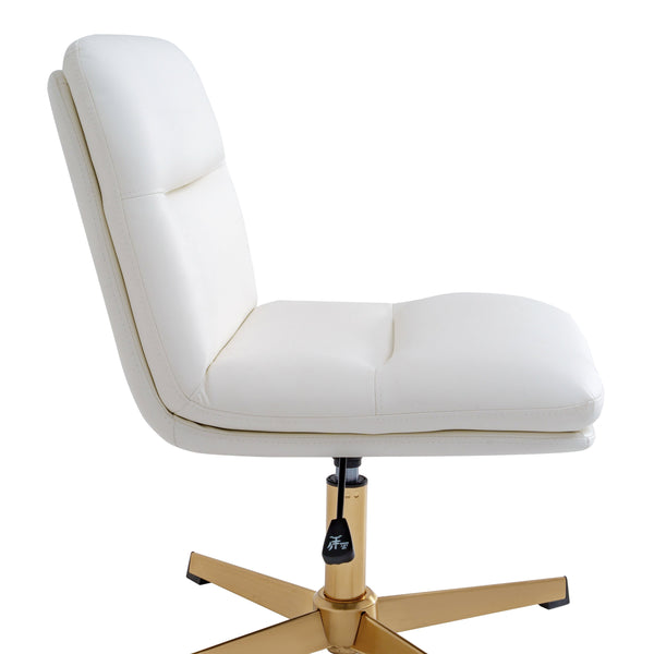 White LeatherSoft/Gold Frame |#| Commercial Mid-Back Padded LeatherSoft Swivel Office Chair in White/Gold