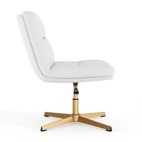 White LeatherSoft/Gold Frame |#| Commercial Mid-Back Padded LeatherSoft Swivel Office Chair in White/Gold