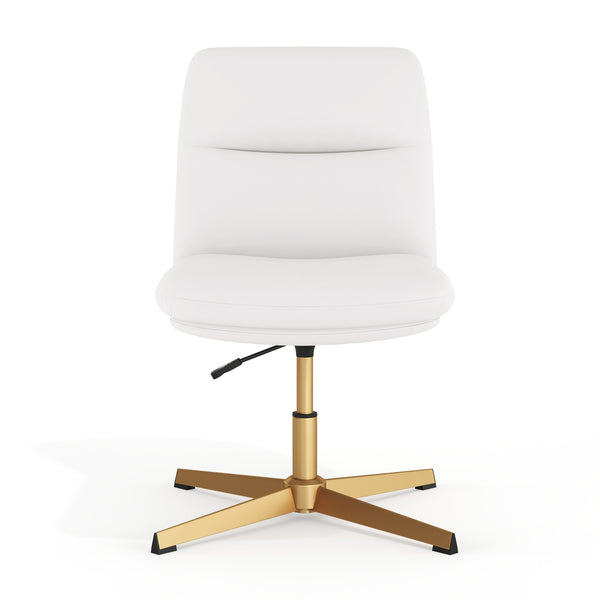 White LeatherSoft/Gold Frame |#| Commercial Mid-Back Padded LeatherSoft Swivel Office Chair in White/Gold