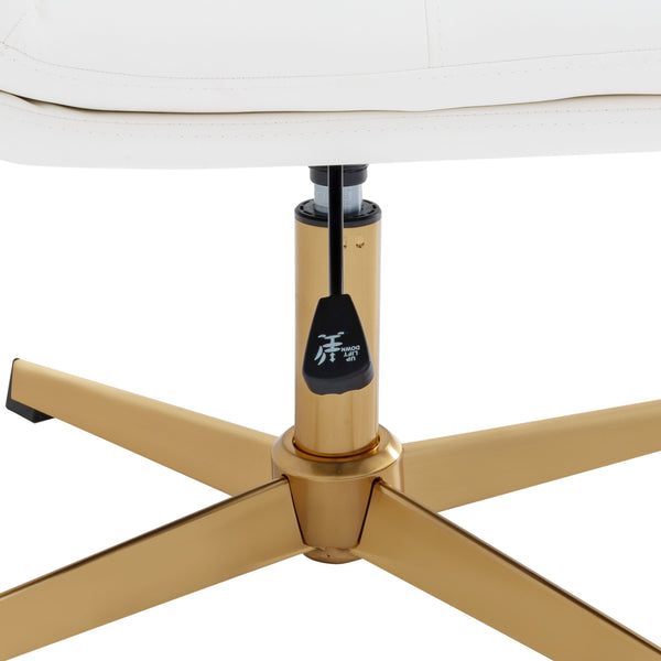 White LeatherSoft/Gold Frame |#| Commercial Mid-Back Padded LeatherSoft Swivel Office Chair in White/Gold
