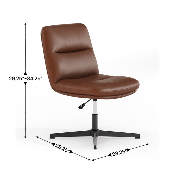 Cognac LeatherSoft/Black Frame |#| Commercial Mid-Back Padded LeatherSoft Swivel Office Chair in Cognac/Black