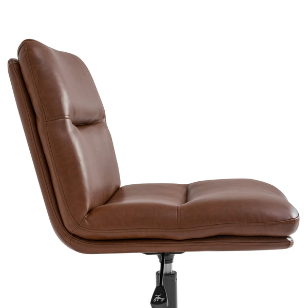 Cognac LeatherSoft/Black Frame |#| Commercial Mid-Back Padded LeatherSoft Swivel Office Chair in Cognac/Black