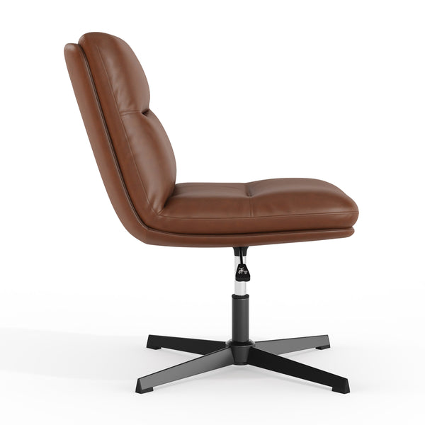Cognac LeatherSoft/Black Frame |#| Commercial Mid-Back Padded LeatherSoft Swivel Office Chair in Cognac/Black