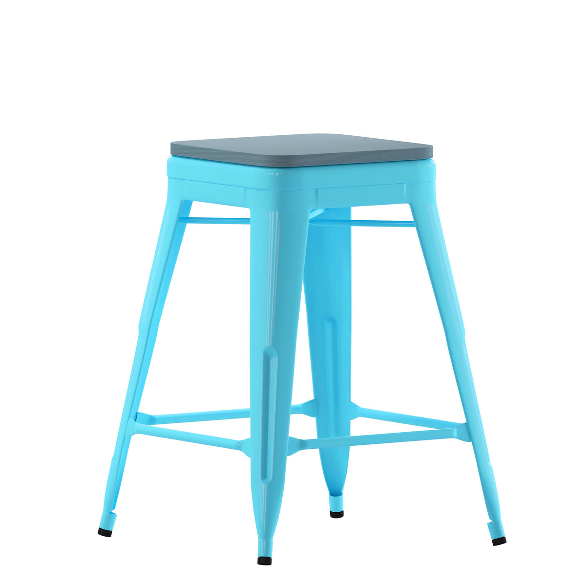 Teal-Blue Resin Wood Seat/Teal Frame |#| All-Weather Teal Commercial Backless Counter Stools-Teal Poly Seat-4 PK