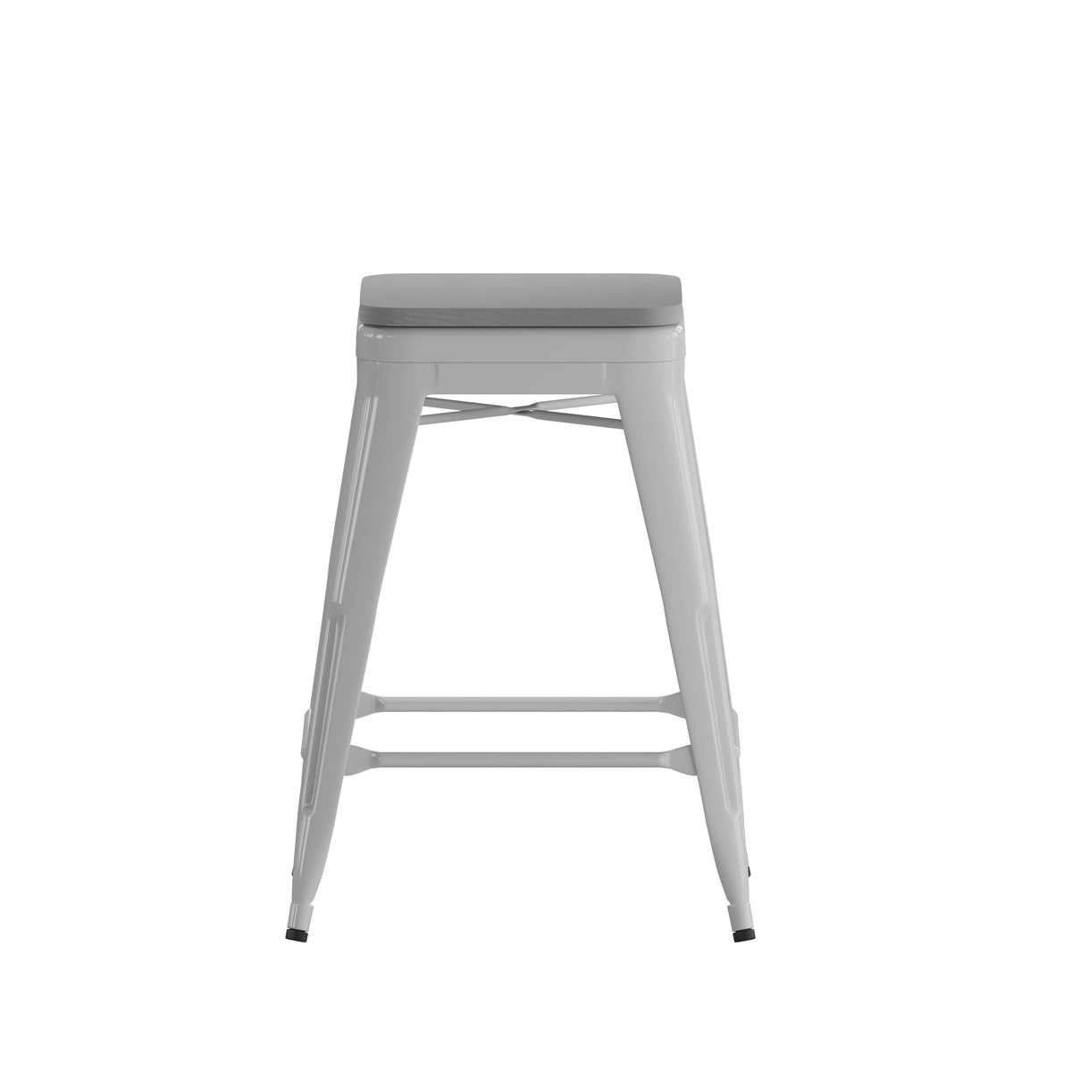 Gray Resin Wood Seat/Silver Frame |#| All-Weather Silver Commercial Backless Counter Stools-Gray Poly Seat-4 PK