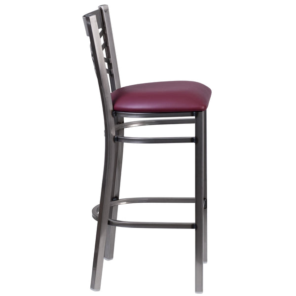 Burgundy Vinyl Seat/Clear Coated Metal Frame |#| Clear Coated "X" Back Metal Restaurant Barstool - Burgundy Vinyl Seat