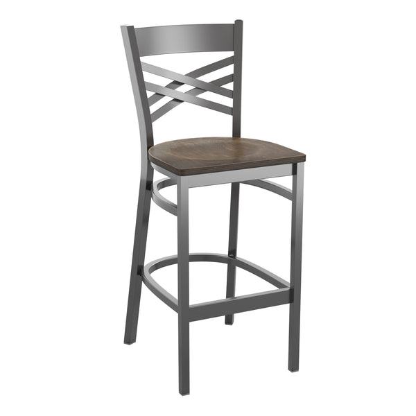 Antique Copper Wood Seat/Clear Coated Metal Frame |#| Clear Coated "X" Back Metal Restaurant Barstool - Antique Copper Seat