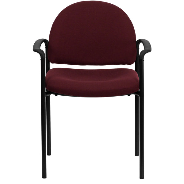 Burgundy Fabric |#| Comfort Burgundy Fabric Stackable Steel Side Reception Chair with Arms - Office