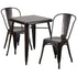 Commercial Grade 23.75" Square Metal Indoor-Outdoor Table Set with 2 Stack Chairs