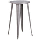 Silver |#| 24inch Round Silver Metal Indoor-Outdoor Bar Table Set with 2 Backless Stools