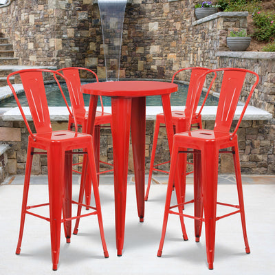 Commercial Grade 24" Round Metal Indoor-Outdoor Bar Table Set with 4 Cafe Stools - View 2