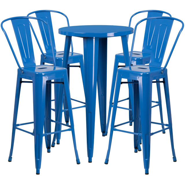 Commercial Grade 24" Round Metal Indoor-Outdoor Bar Table Set with 4 Cafe Stools - View 1