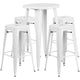 White |#| 24inch Round White Metal Indoor-Outdoor Bar Table Set with 4 Backless Stools