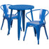 Commercial Grade 24" Round Metal Indoor-Outdoor Table Set with 2 Arm Chairs