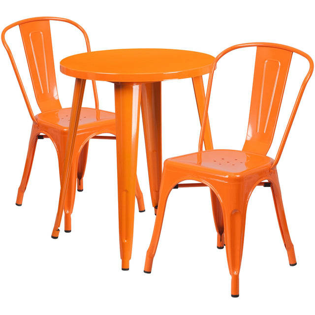 Commercial Grade 24" Round Metal Indoor-Outdoor Table Set with 2 Cafe Chairs - View 1