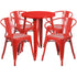 Commercial Grade 24" Round Metal Indoor-Outdoor Table Set with 4 Arm Chairs