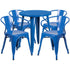 Commercial Grade 24" Round Metal Indoor-Outdoor Table Set with 4 Arm Chairs