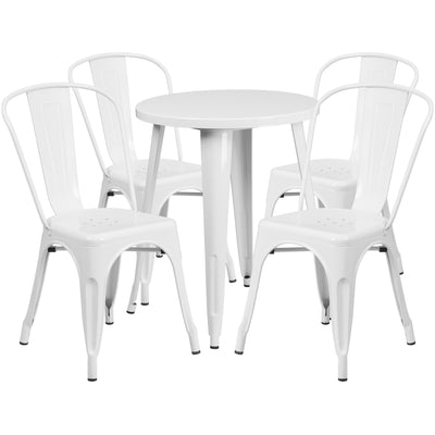 Commercial Grade 24" Round Metal Indoor-Outdoor Table Set with 4 Cafe Chairs - View 1