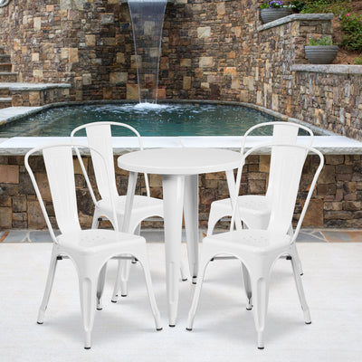 Commercial Grade 24" Round Metal Indoor-Outdoor Table Set with 4 Cafe Chairs - View 2