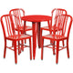 Red |#| 24inch Round Red Metal Indoor-Outdoor Table Set with 4 Vertical Slat Back Chairs