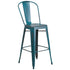 Commercial Grade 30" High Distressed Metal Indoor-Outdoor Barstool with Back