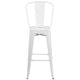 White |#| 30inch High White Metal Indoor-Outdoor Barstool with Back - Kitchen Furniture