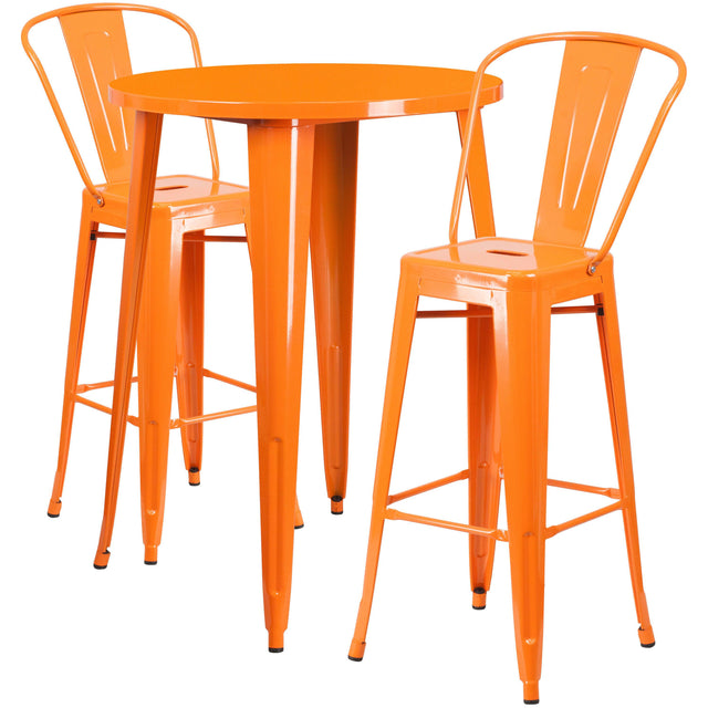 Commercial Grade 30" Round Metal Indoor-Outdoor Bar Table Set with 2 Cafe Stools - View 1
