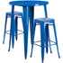 Commercial Grade 30" Round Metal Indoor-Outdoor Bar Table Set with 2 Square Seat Backless Stools