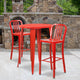 Red |#| 30inch Round Red Metal Indoor-Outdoor Bar Table Set with 2 Slat Back Stools