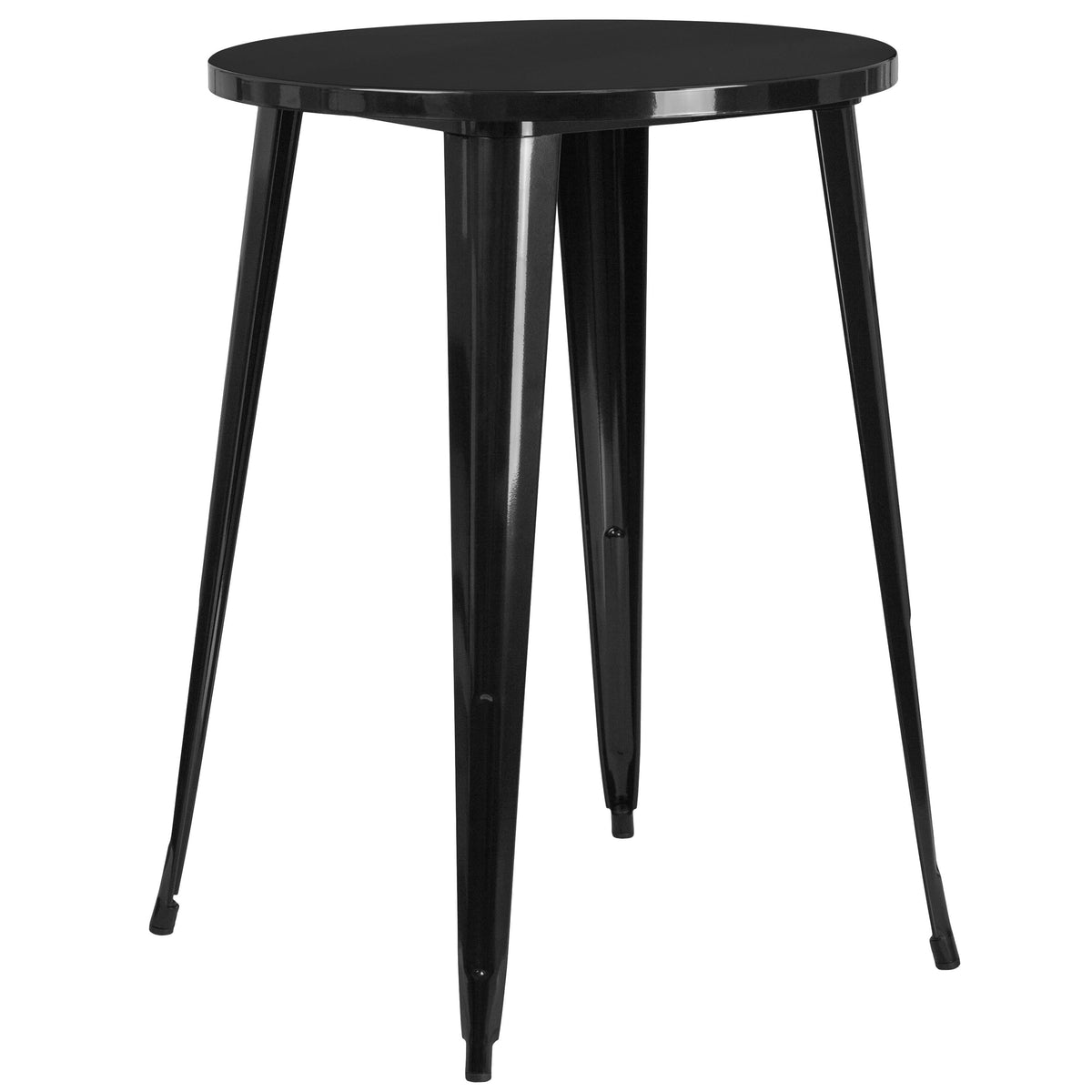 Black |#| 30inch Round Black Metal Indoor-Outdoor Bar Table Set with 4 Backless Stools