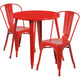 Red |#| 30inch Round Red Metal Indoor-Outdoor Table Set with 2 Cafe Chairs