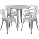 Silver |#| 30inch Round Silver Metal Indoor-Outdoor Table Set with 4 Arm Chairs
