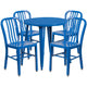Blue |#| 30inch Round Blue Metal Indoor-Outdoor Table Set with 4 Vertical Slat Back Chairs