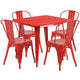 Red |#| 31.5inch Square Red Metal Indoor-Outdoor Table Set with 4 Stack Chairs