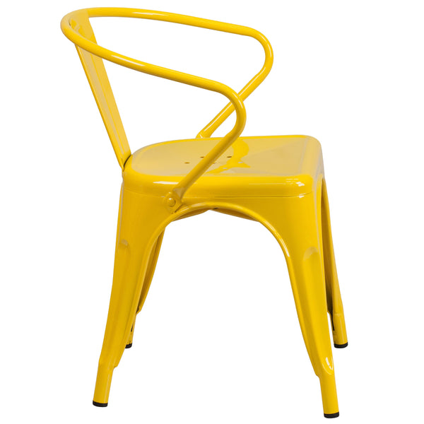 Yellow |#| Yellow Metal Indoor-Outdoor Chair with Arms - Restaurant Furniture