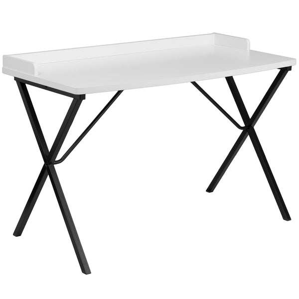 White |#| White Computer Desk w/ Raised Back Border - Home Office Furniture - Writing Desk