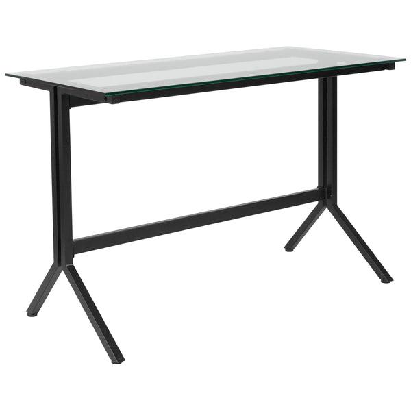 Clear Top/Black Frame |#| Glass Computer Desk with Black Metal Frame - Home Office Furniture