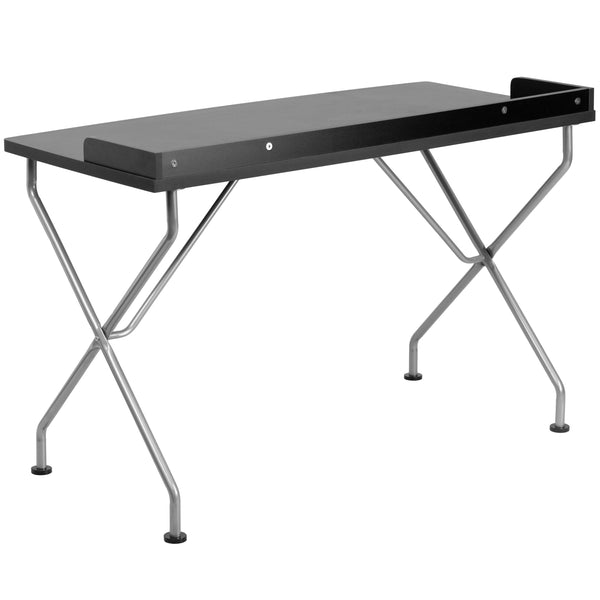 Black |#| Black Computer Desk with Raised Border and Silver Metal Frame - Home Office