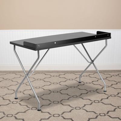 Computer Desk with Raised Border and Silver Metal Frame - View 2