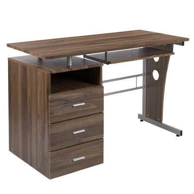 Computer Desk with Three Drawer Single Pedestal and Pull-Out Keyboard Tray - View 1