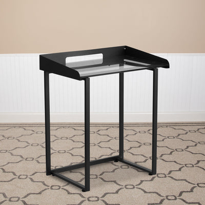 Contemporary Clear Tempered Glass Desk with Raised Cable Management Border - View 2