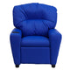 Blue Vinyl |#| Contemporary Blue Vinyl Kids Recliner with Cup Holder - Hardwood Frame