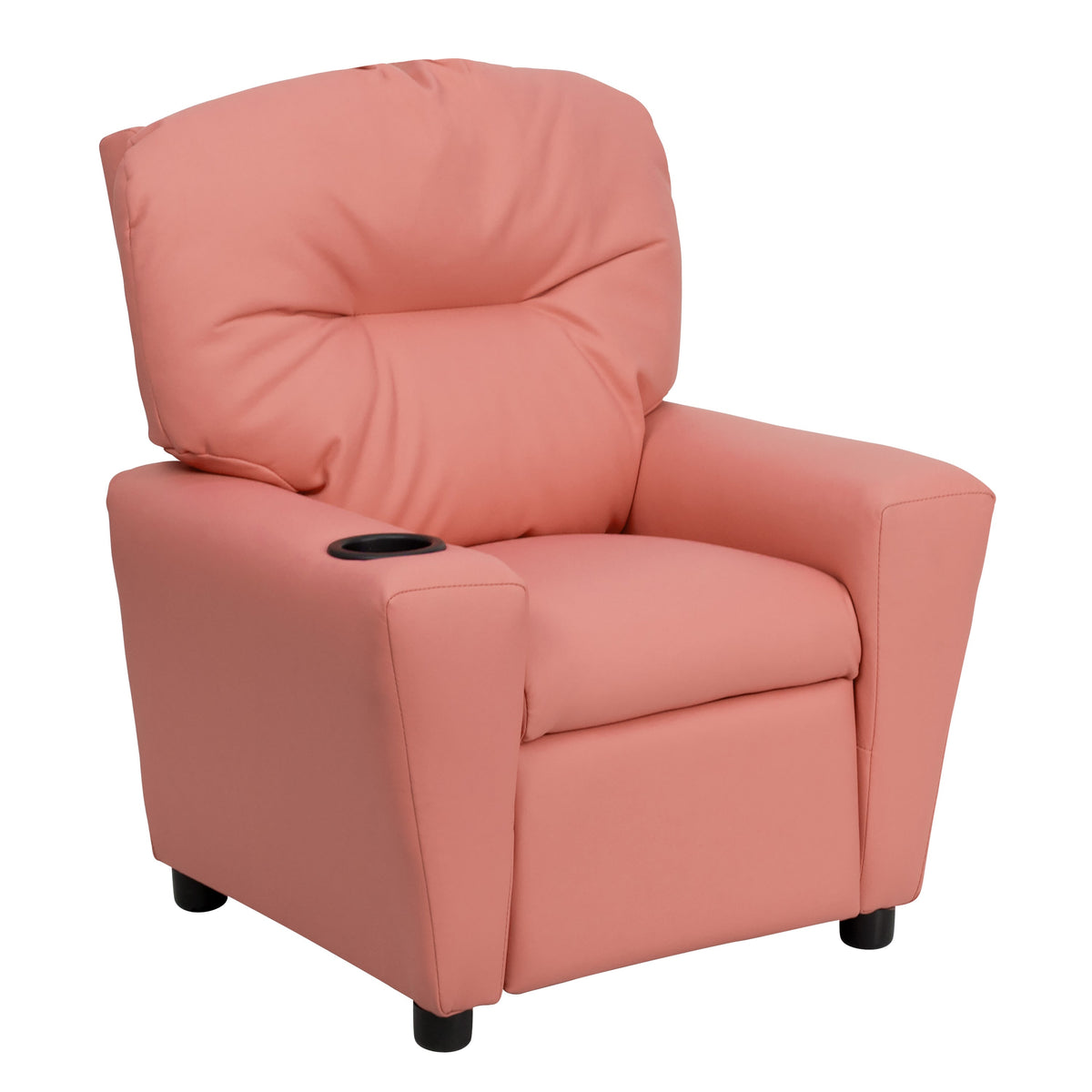 Pink Vinyl |#| Contemporary Pink Vinyl Kids Recliner with Cup Holder - Hardwood Frame