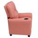 Pink Vinyl |#| Contemporary Pink Vinyl Kids Recliner with Cup Holder - Hardwood Frame